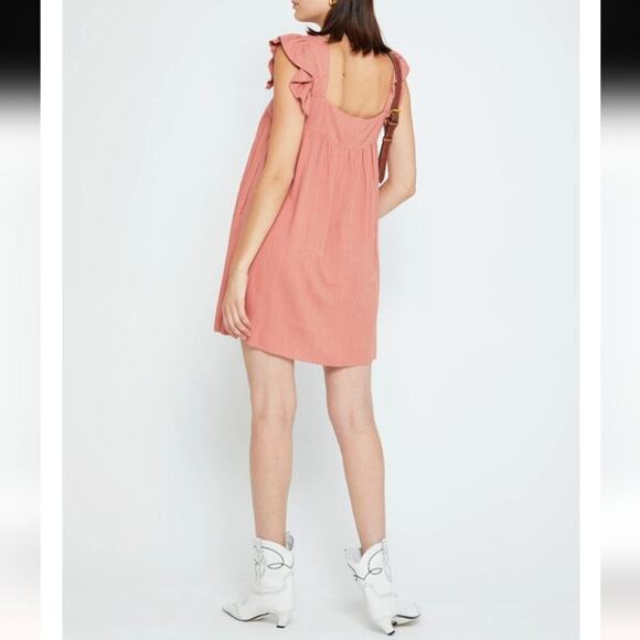 O.P.T. NEW Babydoll Aria Mocha Cotton LINEN Ruffled Sleeveless  Mini Dress S - Picture 7 of 16